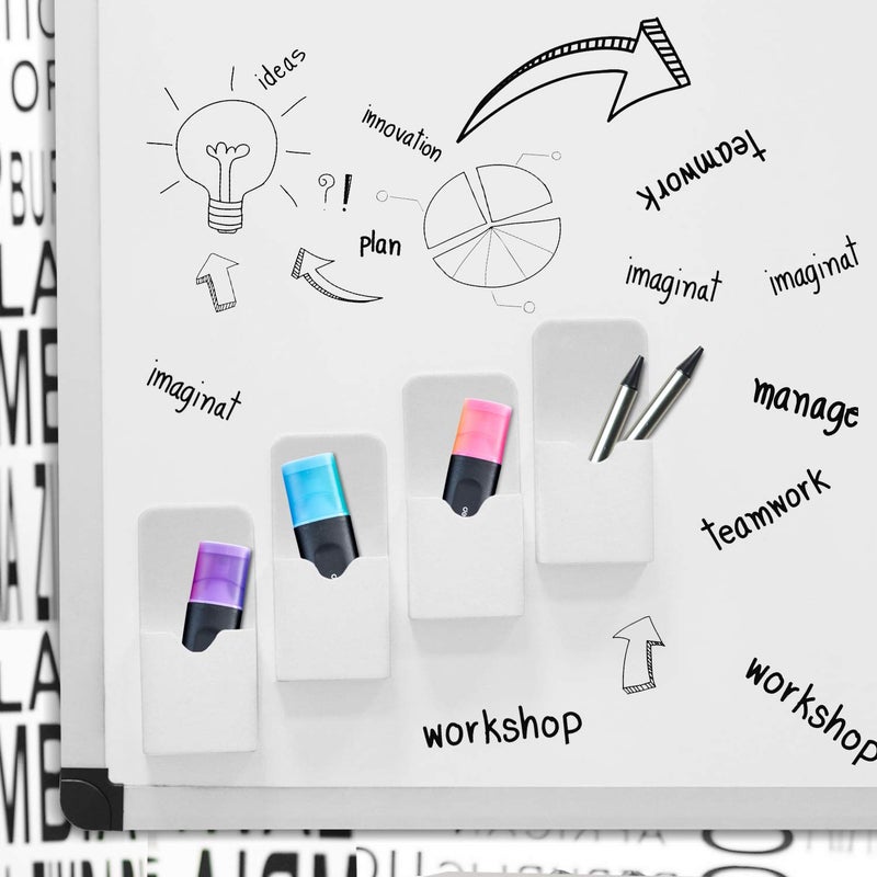MoKo 4 Pack Magnetic Pen Holder for Whiteboard, Magnetic Dry Erase Marker Holder for Refrigerator Storage Magnetic Pencil Holder Locker Accessories for School, Office, Home - White - Image 5